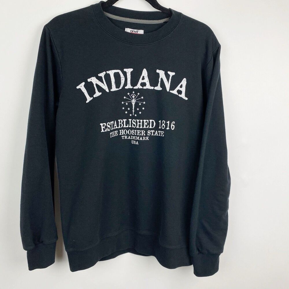 Anvil Indiana Hoosier State Graphic Crewneck Sweatshirt Womens Medium Black